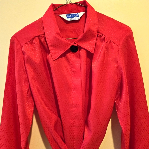 Red Long Sleeve Blouse by Cape Cod, Subtle Design, Size Medium - Picture 7 of 9